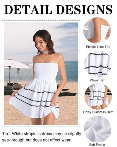 Image of Tsher Tube Top Dress for Women Summer Solid Strapless Mini Dresses Off The Shoudler Ruffle Beach Cover Sundress
