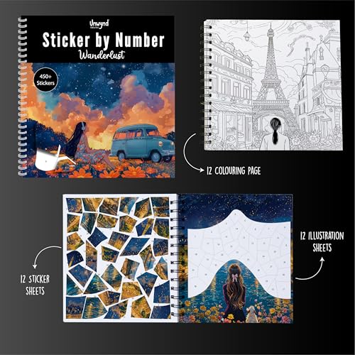 Image of Wanderlust Sticker by Number Book for Adult, Brain Puzzle Games Kits