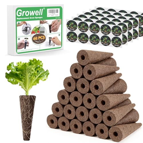 Image of Growell 120Pcs Hydroponic Pods Kit, 60 Grow Sponges with 60 Pod Labels, Hydroponics Supplies, Grower Pods Refill Compatible with AeroGarden & Most Growing System, Seed Starter Pods for Indoor Garden