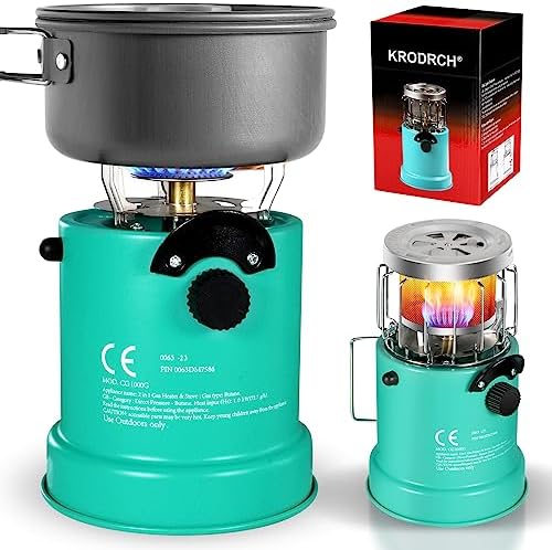 2 in 1 Portable Camping Stove & Butane Heater, Outdoor stove with automatic igniter. for Camping Ice Fishing, Hunting Survival（Pot not included）