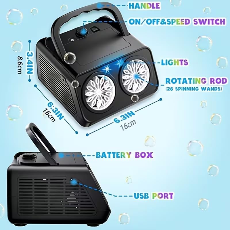 Automatic Bubble Machine, Dual Fan High Output Bubble Maker, 20000+ Bubbles Per Minute, Dual Power Supply (Battery/USB) Portable Bubble Blower for Wedding, Birthday Party, Outdoor Activities (White)