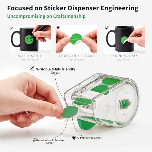 Image of 300 PCS of 1-inch Green Dot Stickers with Sticker Dispenser, Round Coding Labels Circle Dots Labels Stickers for Office, Classroom,Small Business,Papers