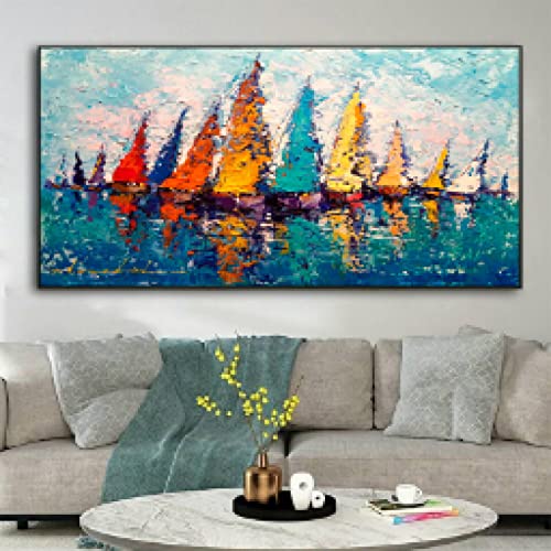 Impression sur toile voilier moderne affiche paysage nordique de grande taille 80x160cm