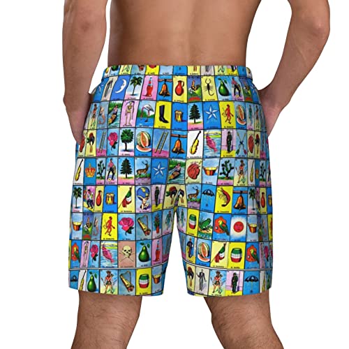 Colorful Mexican Loteria Cards Men's Swim Shorts Beach Trunks with Compression Lined and Pockets3