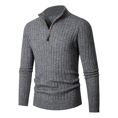 Mens Quarter Zip Sweater Slim Fit Casual Knitted Sweaters for Men Turtleneck Pullover Long Sleeve Polo Sweater Fashion