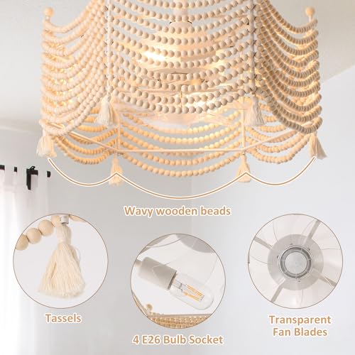 luansky 20 Inch Boho Ceiling Fans with Lights, Wooden Beaded Coastal Fandelier Ceiling Fan with Light, 6 Speeds Reversible for Bedroom, Kitchen, Indoor White - Image 5