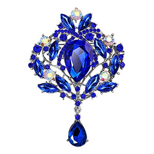 JewelryHouse Gorgeous Austrian Imitation Crystal Rhinestone Wedding Brooch Pin (Blue)