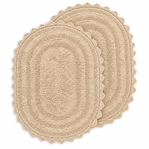 TreeWool Cotton Oval Bath Rugs 2-Pack, 19 x 16 in [Beige]