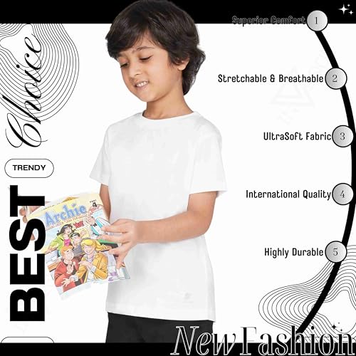 Image of Kids Round Neck T-Shirt Half Sleeves 100% Cotton Rich Soft Comfortable Fit Stylish Plain Color White+1 Combo Original Brand Tshirt for Boys