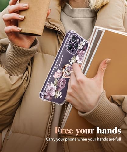 Image of Mizi Marble Cell Phone Ring Holder, Metal Kickstand Grip for Magnetic Car Mount Compatible with iPhone 16 /15 /14 /13 /12 Series & Galaxy S24 /S23 Ultra and Other Phones - Purple Floral