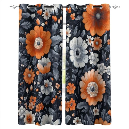 Genérico Cortinas habitacion 100X140cm(HxB Flores De Colores Cortinas acusticas Cortina térmicas con diseño Vintage, poliéster Blackout con Ojales para Dormitorio E24-4-805