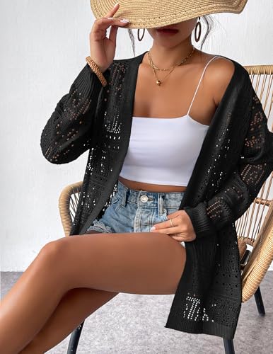 Image of Zeagoo Womens 2026 Summer Crochet Cardigan Sweaters Lightweight Long Sleeve Open Front Kimono Boho Knit Cover Ups