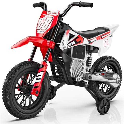 S6 12V Kids Motorcycle, 2x25W Ride on Motorbike, Equipped with Safety Training Wheels, Self-Control Throttle Grip, Bluetooth, Multi Music, Spring Suspension, Idea Present for Little Kids