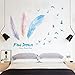 Wallpark Romantique Coloré Rose Bleu Plumes Volant Oiseaux Amovible Stickers Muraux Autocollants, Salon Chambre Maison DIY Décoratif Adhésif Stickers Mural