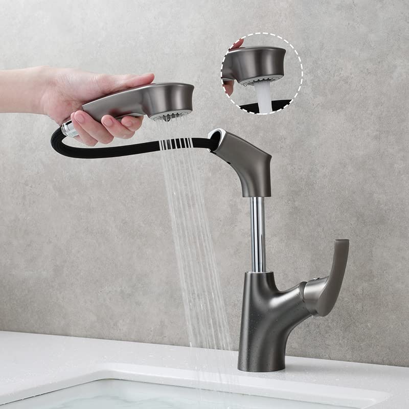 Robinet de lavabo eau chaude froide avec douchette extractible pour vasque de salle de bain