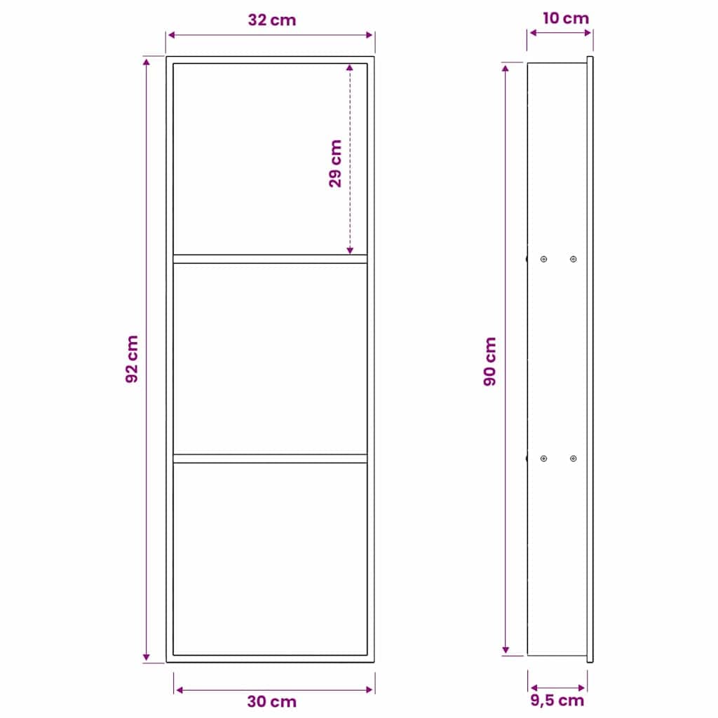 Nicchia doccia nera in acciaio inox, 92 x 32 x 10 cm, con molto spazio per il bagno, resistente alla corrosione, facile installazione, versatile per doccia, cabina doccia, vasca da bagno