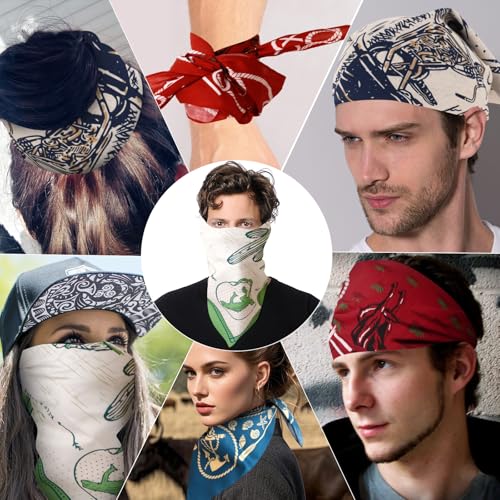 YARIEW Western Bandanas for Women 6 Pack 22\"x22\" Cotton Bandana Red Black White Green Bandana for Cowgirl Outfits Western Accessories for Women and Men Party Costume Handkerchief - Thumbnail 5