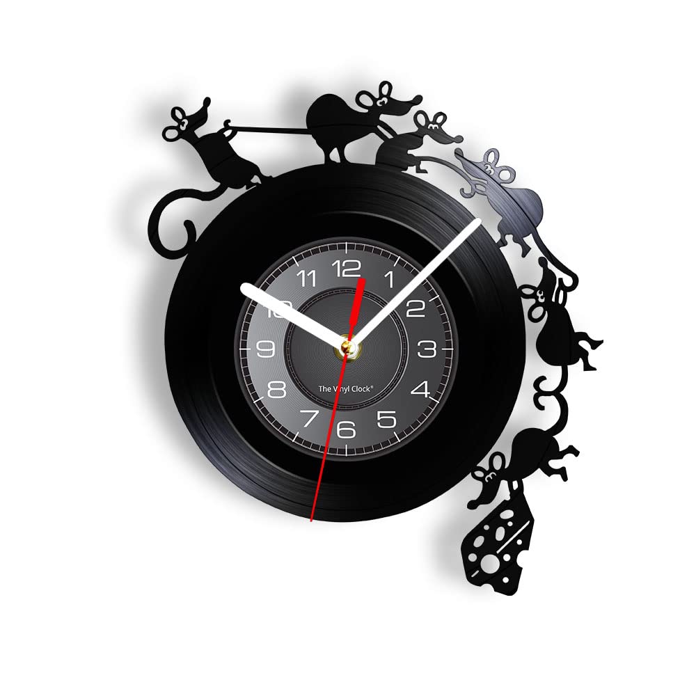 Smotly Black Vinyl Wall Clock, Small Mouse Eating Theme Analog Clock, Wall Decoration Wall Clock Gift!