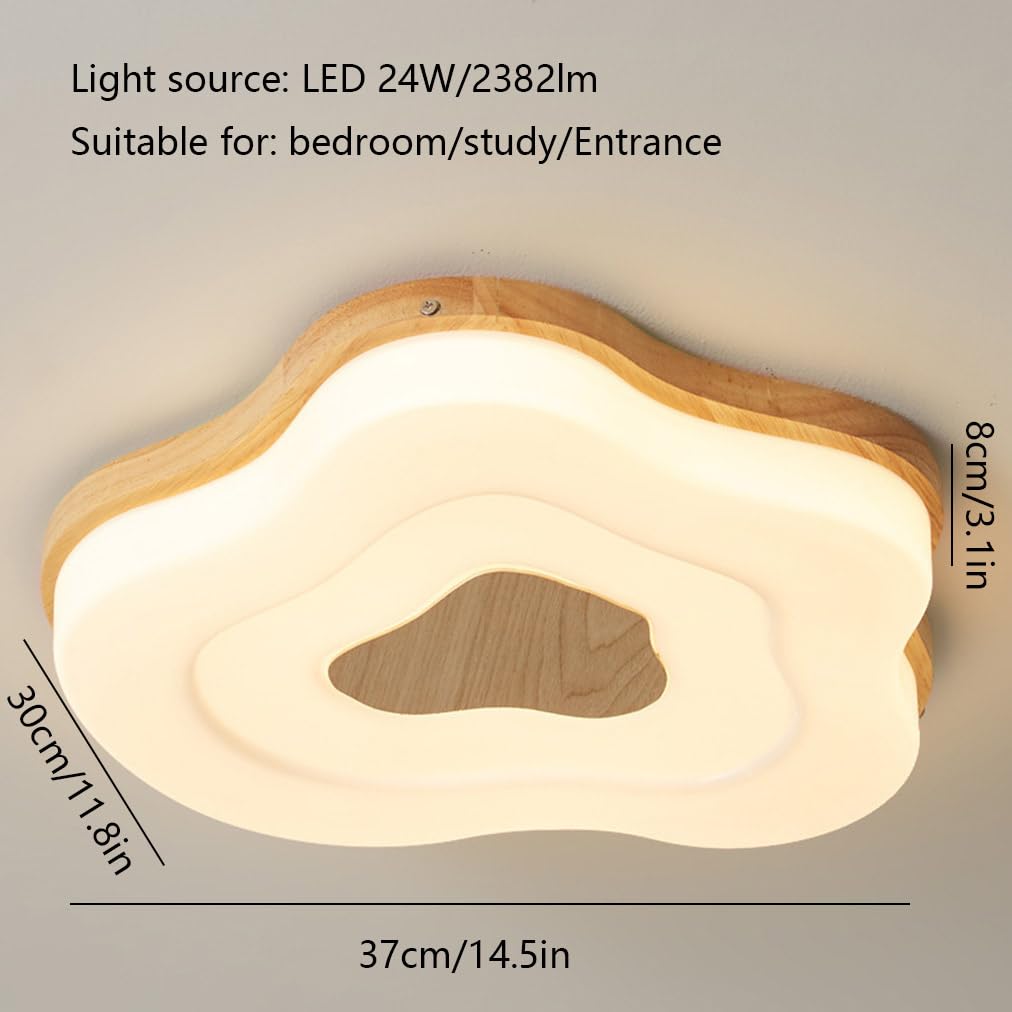 Nieregularny dębowy klosz, lampa sufitowa LED o zmiennej intensywności, japoński styl, inspirowana tatami, idealna do sypialni, kuchni, salonu, garderoby lub schodów.