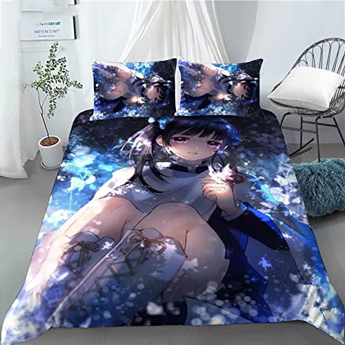 Bettwäsche Set,3D Drucken Bettbezug,Anime Demon Slayer Farbe 3D mit Reißverschluss und Kissenbezug-Single 140*200 Cover