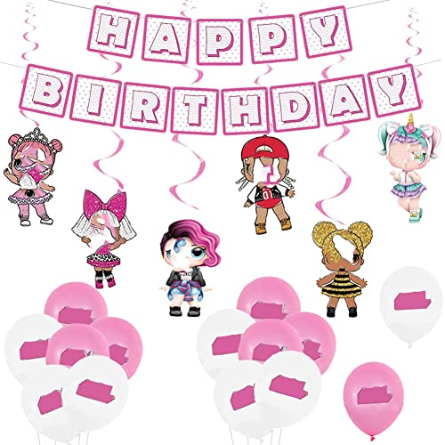Fournitures de Décorations de Fête D'anniversaire,Ballon Serpentins à Suspendre,Bannière de Joyeux Anniversaire de Dolls pour Les Fournitures De Fête des Enfants Cover