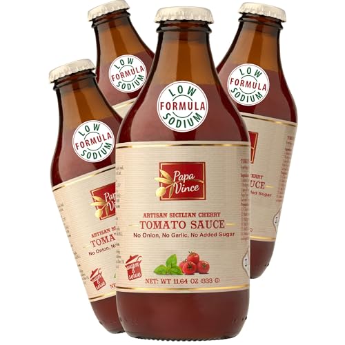 Papa Vince Low Sodium Cherry Tomato Sauce - Made in Italy, 50 mg Sodium per serving, 4-pack, 333g each Glass Jar