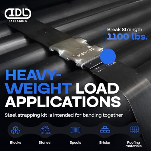 Image of IDL Packaging Refill for Portable 1 /2 inch Steel Strapping Kits for Packaging Strapping - 1 /2 inch x 200' Steel Strapping Coil in Self-Dispensed Cardboard Box and 100 of 1 /2 inch Open Seals