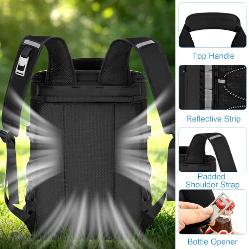 Image of Cooler Backpack, 40 Cans Insulated Lunch Backpack Picnic Backpack for Men&Women, Durable Cooler Bag with 2 Leak Proof Compartments for BBQ, Picnic, Camping, Lunch, Hiking, Beach, Black