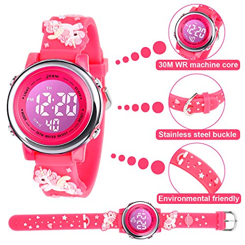 Kids Watch 3D Cartoon Toddler Wrist Digital Watch Waterproof 7 Color Lights with Alarm Stopwatch for 3-10 Year Boys Girls Little Child (Unicorn Rose)2