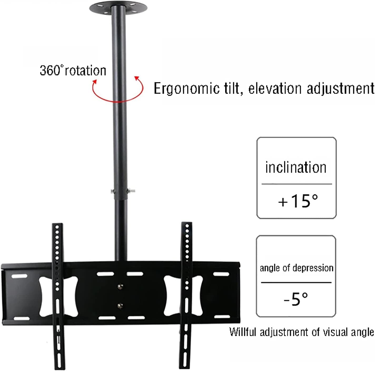 Staffa di montaggio a soffitto per 32 TV da 75 pollici, inclinabile, girevole, supporto telescopico, capacità 69,9 kg, facile da montare