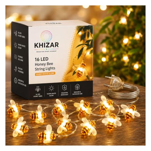 Image of KHIZAR 16 LED Honey Bee String Lights Plug in, Warm White Decorative Fairy Lights for Bedroom, Balcony, Wall, Garden, Diwali, Christmas, Wedding, Party & Home Decor, Flexible Gel Wire (3 METRE)