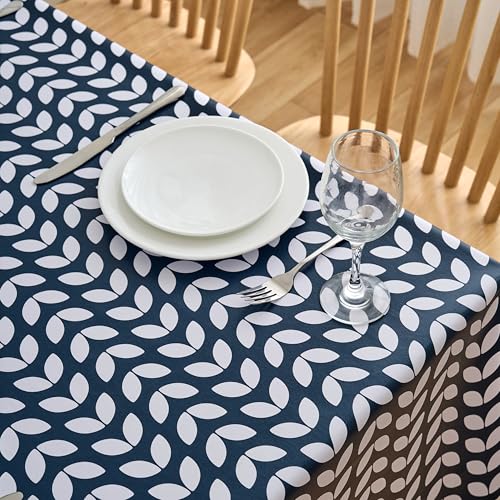 Dehaus® Nappe Toile Cirée Bleu Marine, Nappe de Table Plastique PVC Imperméable Anti-Tache, Motif Petal Parade, Facile d'entretien Intérieur Extérieur,...