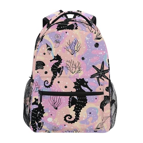 ALAZA Seahorse Star Coral Seashells Backpacks for Girls Boys Elementary School Bag Kids Bookbag Personalized Travel Daypack 3rd 4th 5th Grade Rucksack 16in