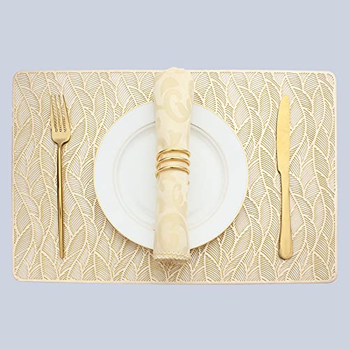 Evevda Juego de 6 manteles individuales de vinilo rectangulares dorados para mesa de cena, 6 alfombrillas de mesa de plástico metálico para decoración de mesa (45,5 x 30 cm)
