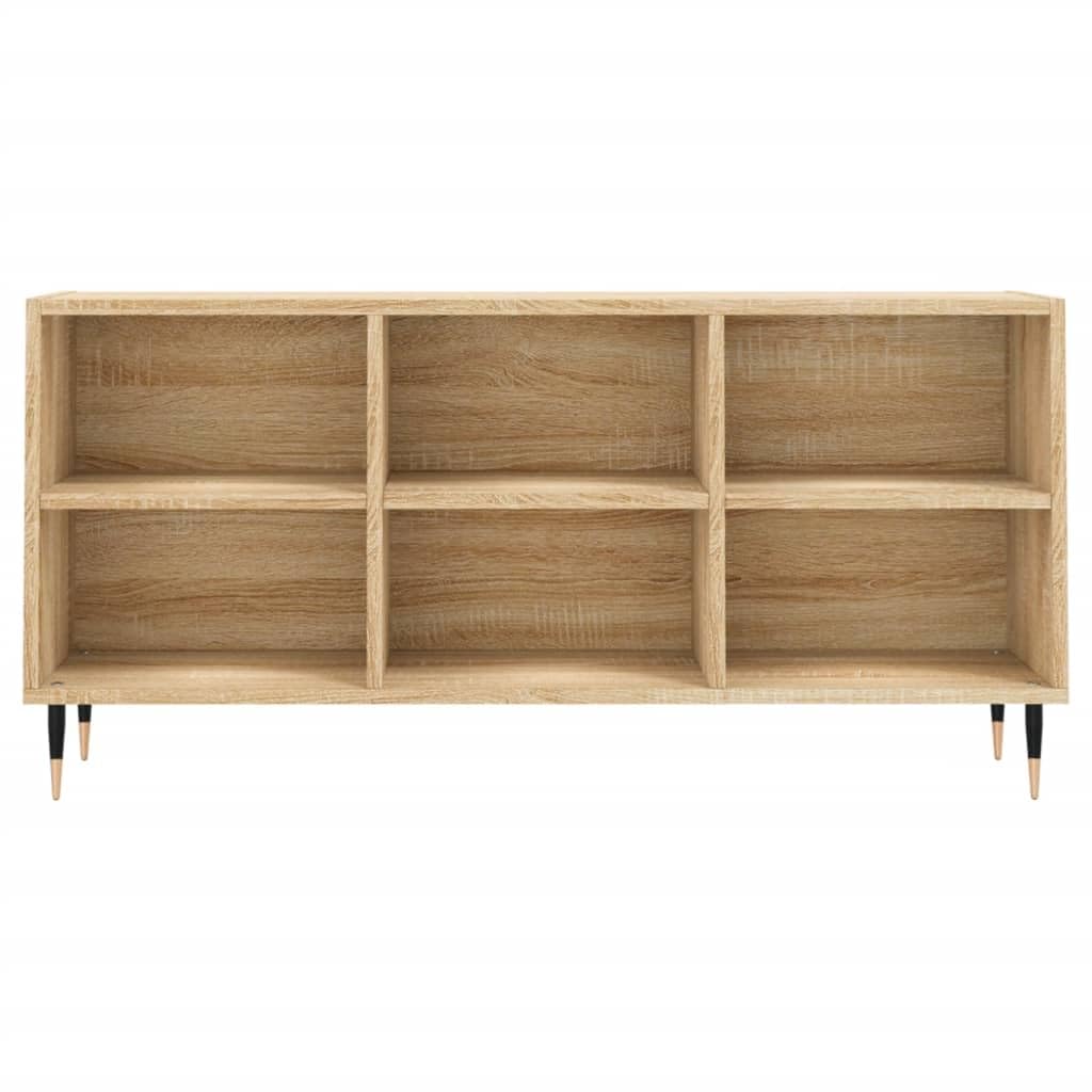 Mobile TV in rovere Sonoma, 103,5 x 30 x 50 cm, in legno con 6 scomparti, gambe in ferro e supporto da parete, per soggiorno, camera da letto, gaming, home theater, salvaspazio