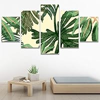 SIGNWIN 5 Panel Canvas Wall Art Modern Art Decorative Elements Fun Illustrations Leaves Multicolor Patterns for Home Decorations Ready to Hang - 60