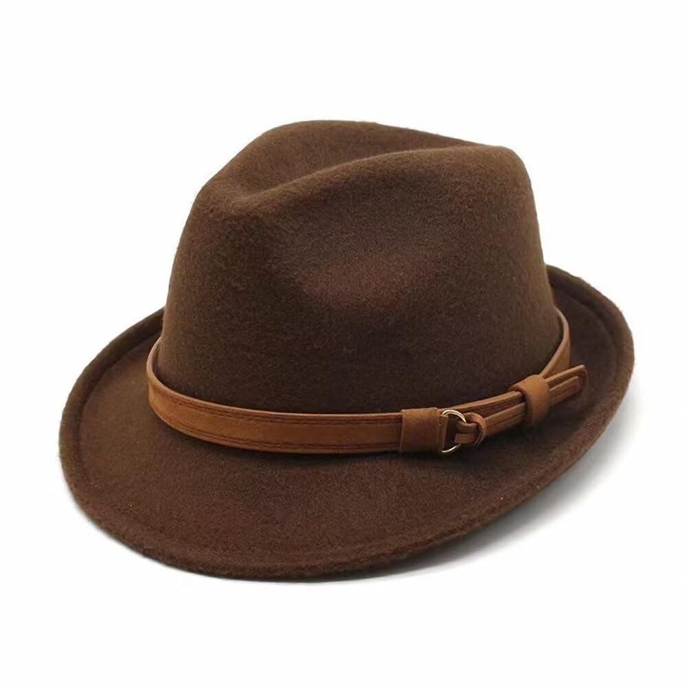 Plancholo Men's Brown Classic Jazz Hat Winter Fedoras Panama Hat Dress Fedora Hat With Belt For & Wo Porkpie Hats