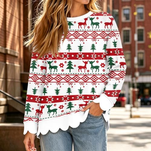 Christmas Sweatshirts for Women Scalloped Hem Comfy Sweatshirt Tee Shirts - image 3