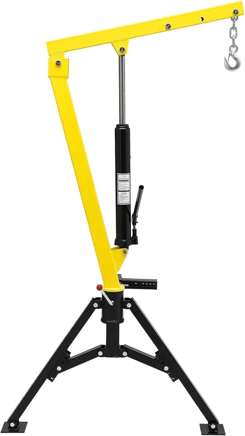 Hook Crane, Hydraulic Pickup Crane, 1000 Lbs Lifting Capacity, 360° Swivel, 3 Adjustable Boom Lifting Capacities of 500 Lbs/750 Lbs/1000 Lbs. for Lifting Loads In Warehouses and Industrial Facilities