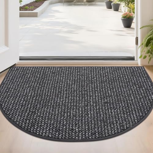 BEQHAUSE Dirt Trapper Door Mat 24" x 36" Half Circle Non-Slip Washable Doormats Entrance Rugs Absorbent Welcome Low Profile Floor Mats for Front Back Door and Entryway, Charcoal Charcoal 2'