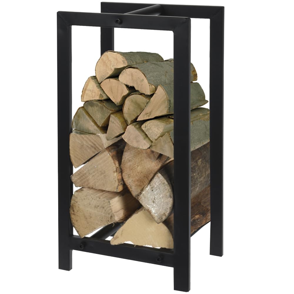 Outdooroasis Black Large Firewood Rack Log Storage, Industrial Metal Finish, Rectangular Firewood Storage Shelf And Holder For Indoor And Outdoor Usage, Height 59Cm
