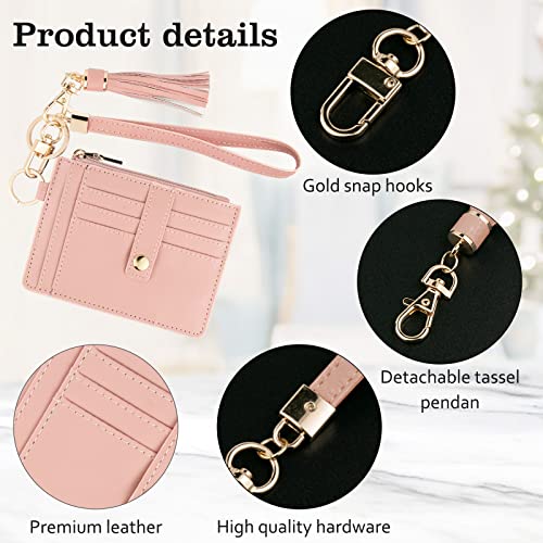 Kngitryi Keychain Wallet,Wristlet Keychain With Wallet Slim Rfid Credit Card Holder Wristlet Zip Id Case Wallet Small Compact Leather Wallet,Wristlet Wallets For Men Women(Pink) #TOP4