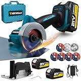 HECUSAM 3” Mini Circular Saw, Multifunctional Metal Cutting Saw, Cordless Chop Saw with 2 x 4.0Ah Battery & Cut Off Wheels, Cut Off Tools for Tiles, Woodworking, Soft Metal, Plastic