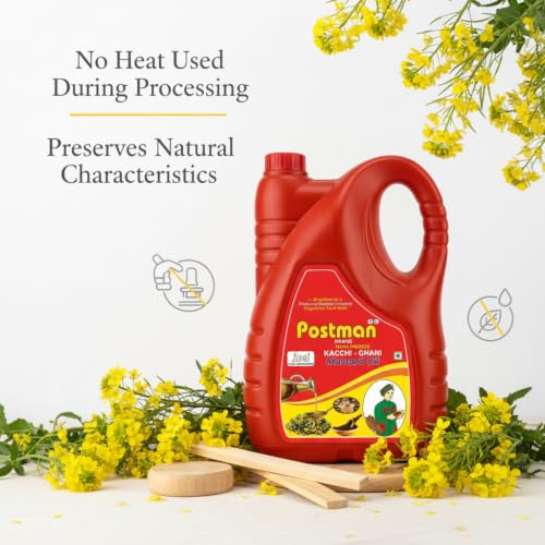 Image of Postman Wood Pressed Kachi Ghani Mustard Oil 5L Jar Pack of 2
