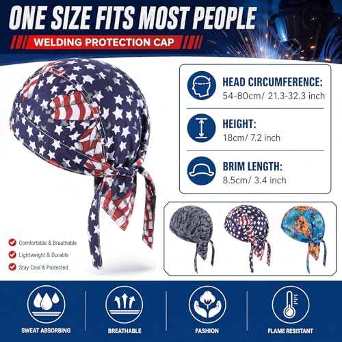Image of Hercicy 3 Pcs Welding Doo Rag Welding Cap Flame Resistant Cotton Protective Welders Hat for Men Women's Welders Caps Mesh Inside Liner for Caps Electrician Gas Station (Camouflage)