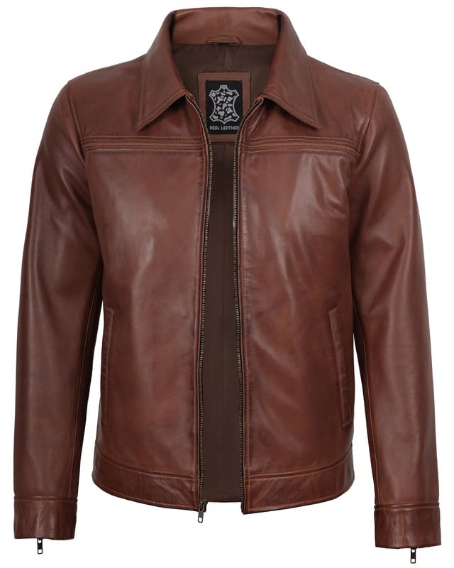 Image of Blingsoul Vintage Real Lambskin Leather Jacket For Mens - Moto Style Classic Shirt Collar Leather Jacket Men