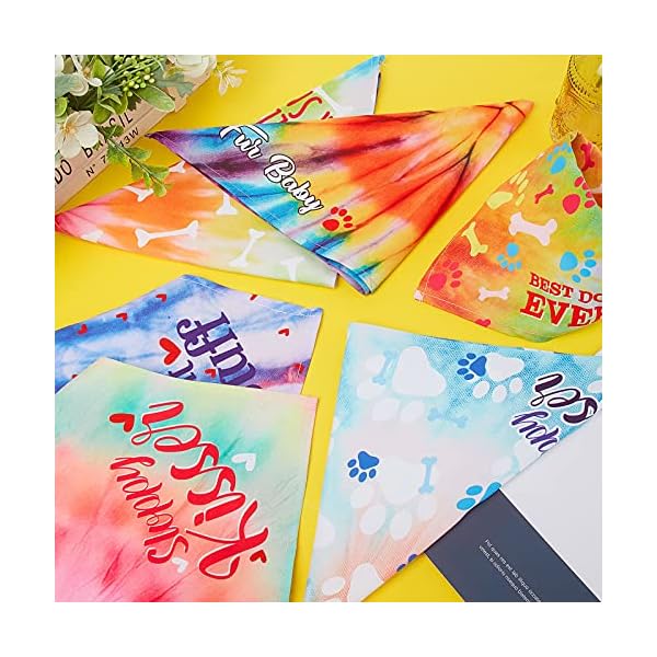 6 pieces tie dye dog bandana rainbow pet triangle scarf colorful dog costume adjustable reversible pet triangle bibs washable dog kerchief puppy neckerchief for pet dog cat daily wear birthday party - image 5