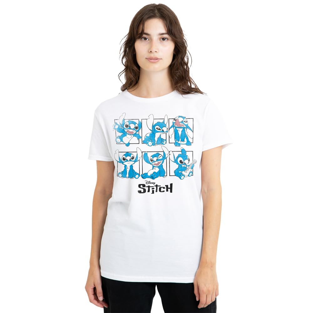 Disney Lilo and Stitch Graphic Blocks Ladies T Shirt, White, XX-Large