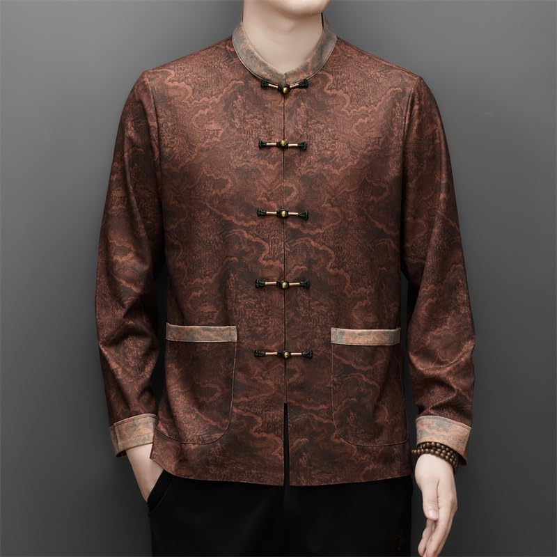 Men's Shirt Stand Collar Tang Suit Spring Autumn Retro Chinese Tops for Men