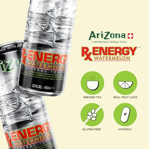 Image of AriZona Rx Energy Watermelon Herbal Tonic - Big Can, 22 Fl Oz (24 Pack)